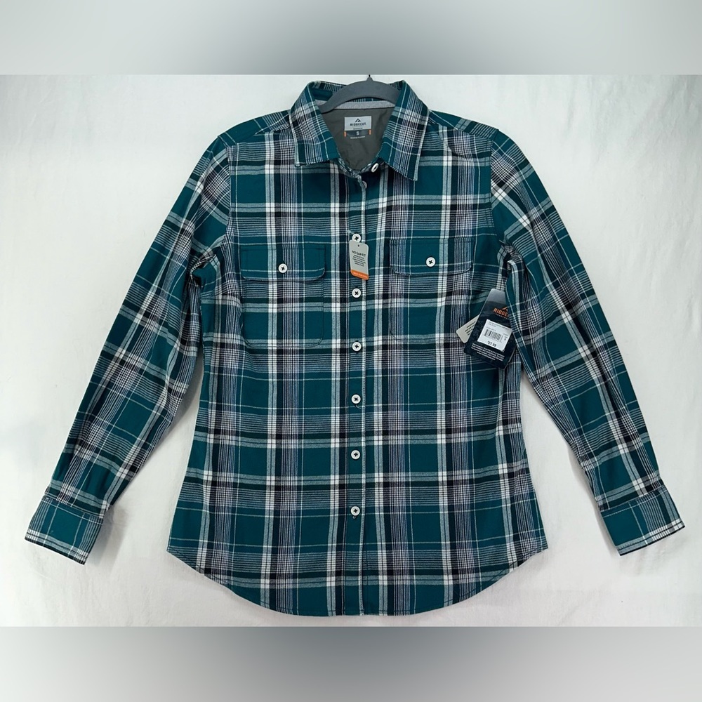 Ridgecut Toughwear Green Plaid Flex Flannel Shirt Long Sleeve Womens Small NEW